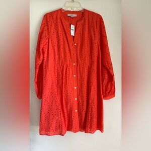 Loft Coral Eyelet Button-Down Dress